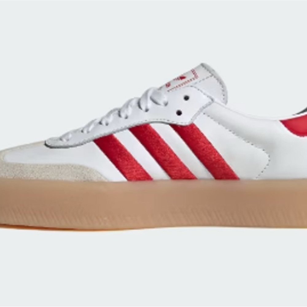 Adidas Women's White and Red Sneakers with Tan Sole